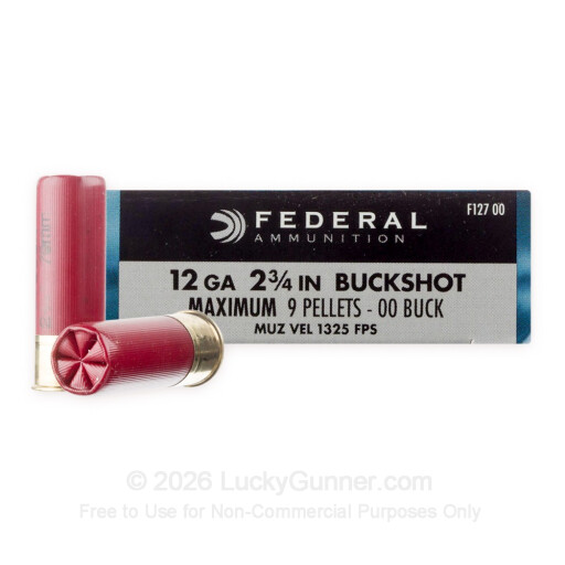 12 Gauge - 2-3/4" 00 Buck - Federal Power Shok - 5 Rounds