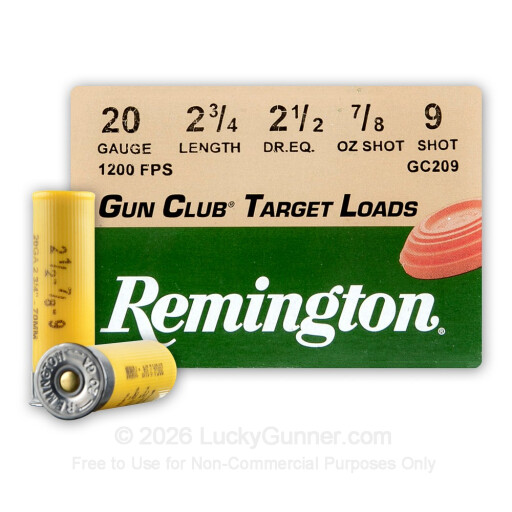 20 ga - 2-3/4" Lead Shot - 7/8 oz. - #9 -  Remington Gun Club - 250 Rounds