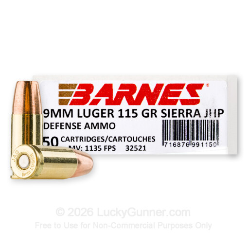 9mm - 115 Grain JHP - Barnes Defense - 50 Rounds