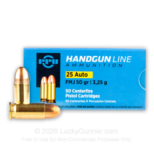 25 ACP - 50 Grain FMJ - Prvi Partizan - 50 Rounds