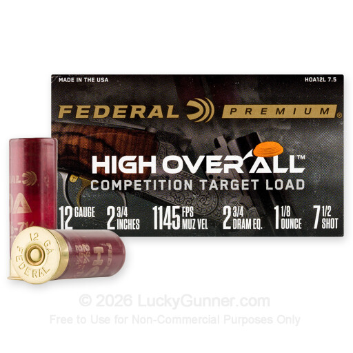 12 Gauge - 2-3/4" 1-1/8oz. #7.5 Shot - Federal High Over All - 25 Rounds