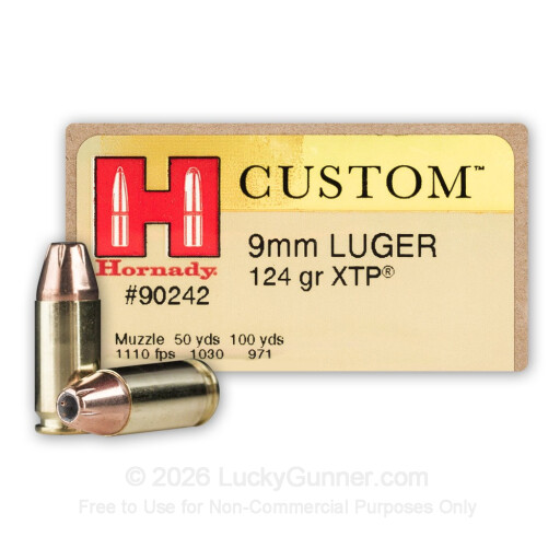 9mm - 124 Grain XTP JHP - Hornady Custom  - 25 Rounds