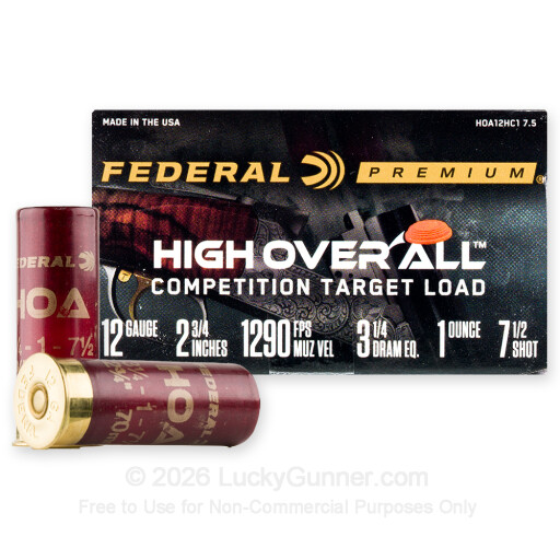 12 Gauge - 2-3/4" 1oz. #7.5 Shot - Federal High Over All - 25 Rounds