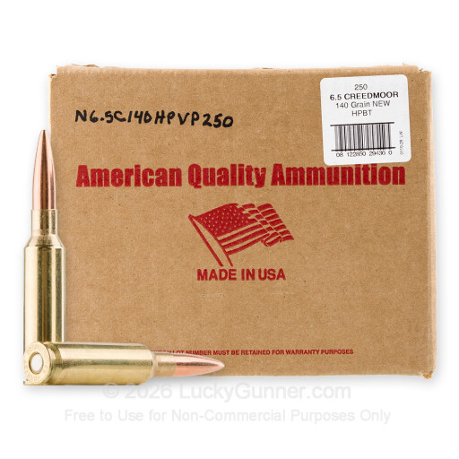 6.5 Creedmoor - 140 Grain HPBT - American Quality Ammunition - 250 Rounds