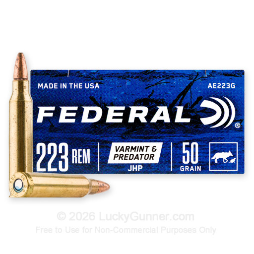 223 Rem - 50 Grain JHP - Federal American Eagle - 500 Rounds
