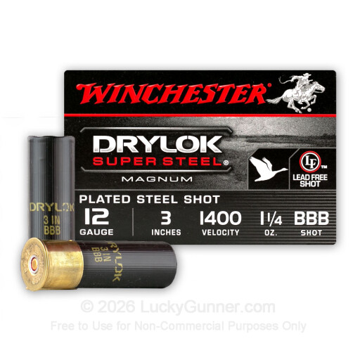 12 Gauge - 3" DryLok Super Steel Magnum BBB Shot - Winchester - 25 Rounds