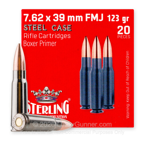 7.62x39 - 123 Grain FMJ - Sterling - 20 Rounds