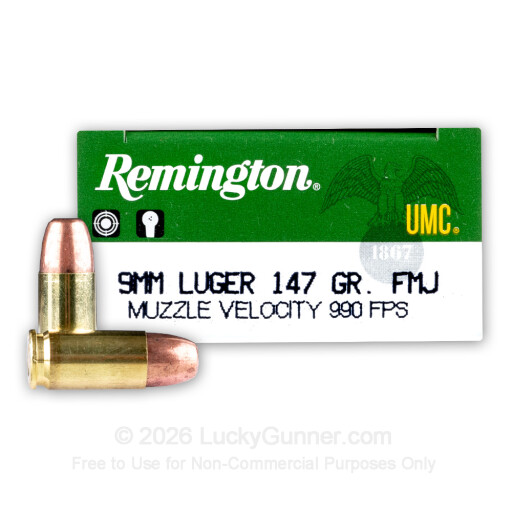 9mm - 147 gr MC - Remington UMC - 50 Rounds
