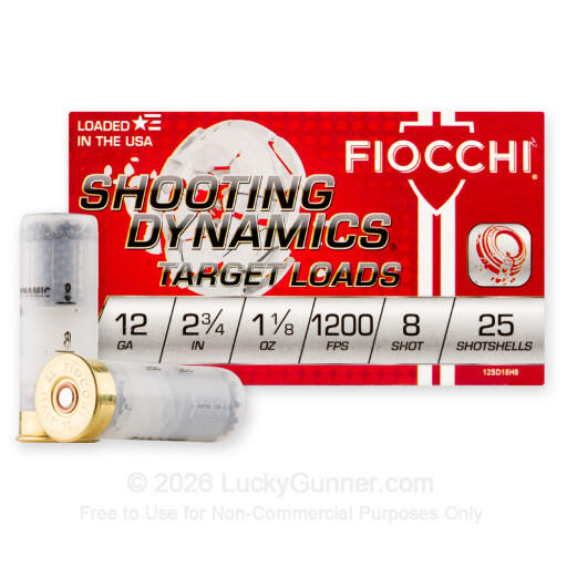 12 Gauge - 2-3/4" 1-1/8oz. #8 Shot - Fiocchi Shooting Dynamics - 25 Rounds