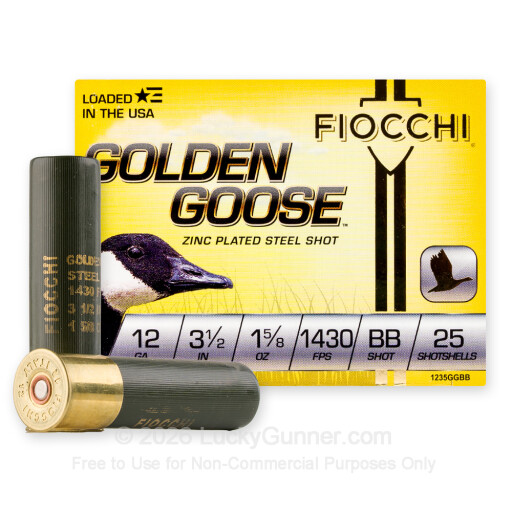 12 Gauge - 3-1/2" 1-5/8oz. BB Steel Shot - Fiocchi Golden Goose - 25 Rounds