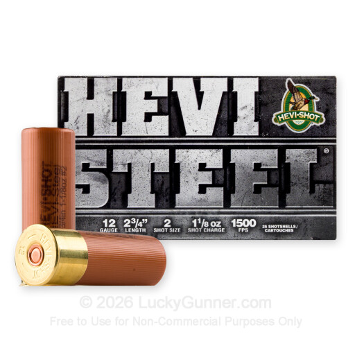 12 Gauge - 2-3/4" 1-1/8oz. #2 Steel Shot - Hevi-Steel - 25 Rounds