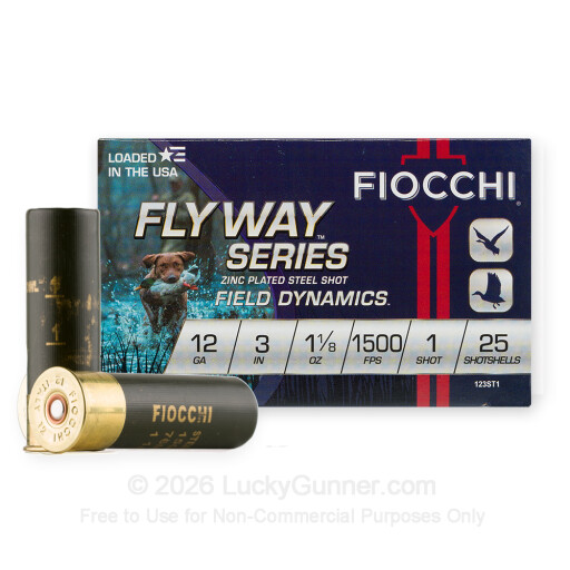 12 Gauge - 3" 1-1/8oz. #1 Steel Shot - Fiocchi Flyway - 25 Rounds