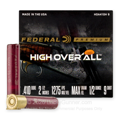 410 Bore - 2-1/2" 1/2oz. #9 Shot - Federal High Over All - 25 Rounds