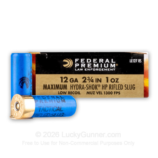12 ga - 2-3/4" Hydra-Shok HP Rifled Slug - Low Recoil - Federal Tactical LE - 5 Rounds
