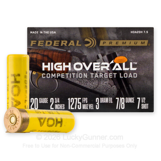 20 Gauge - 2-3/4" 7/8oz. #7.5 Shot - Federal High Over All - 25 Rounds