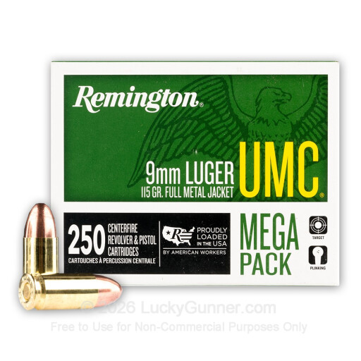 9mm - 115 Grain FMJ - Remington UMC - 250 Rounds