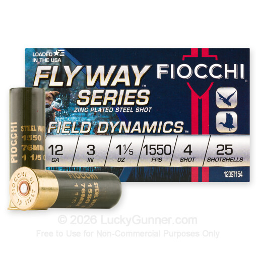 12 Gauge - 3" 1-1/5oz. #4 Steel Shot - Fiocchi Flyway - 25 Rounds