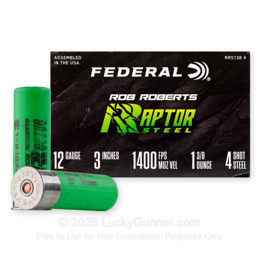 12 Gauge - 3" 1-3/8oz. #4 Steel Shot - Federal Rob Roberts Raptor Steel - 25 Rounds