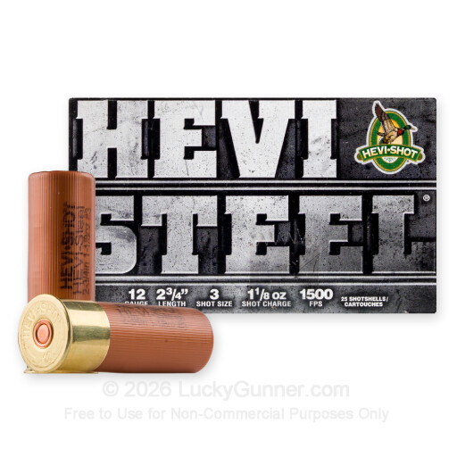 12 Gauge - 2-3/4" 1-1/8oz. #3 Steel Shot - Hevi-Steel - 25 Rounds