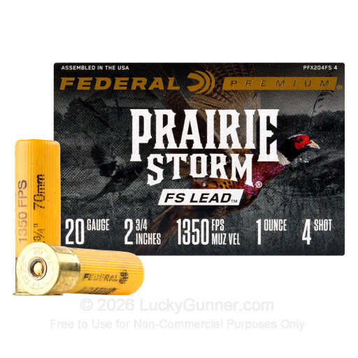 20 Gauge - 2-3/4" 1oz. #4 Shot - Federal Prairie Storm FS Lead - 25 Rounds