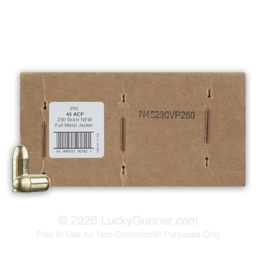 45 ACP - 230 Grain FMJ - American Quality Ammunition - 250 Rounds