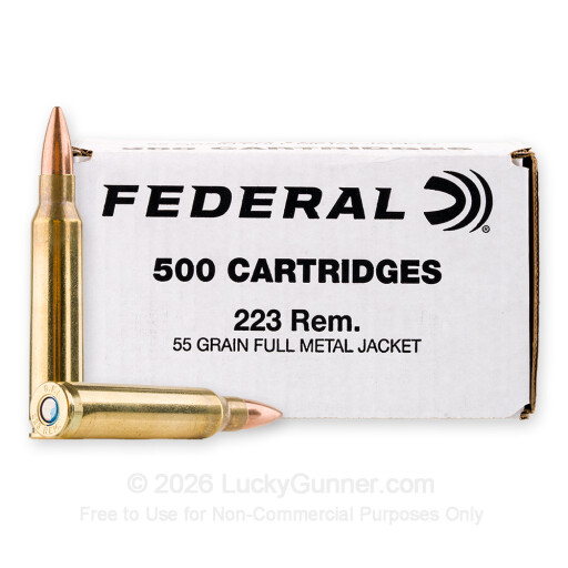 223 Rem - 55 Grain FMJ - Federal American Eagle - 500 Rounds
