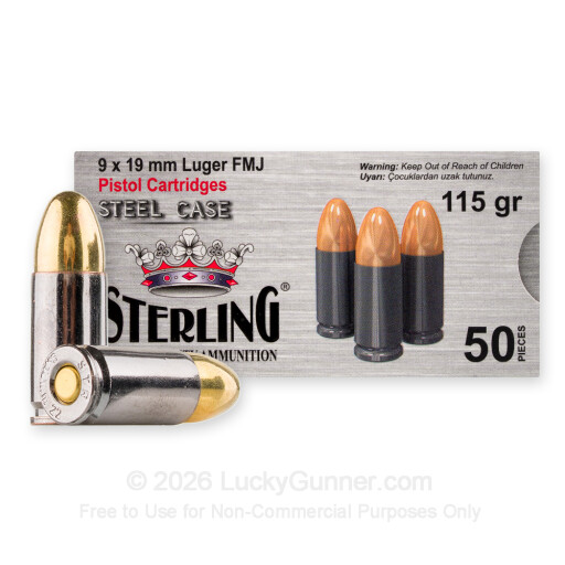 9mm - 115 Grain FMJ - Sterling Steel - 1500 Rounds