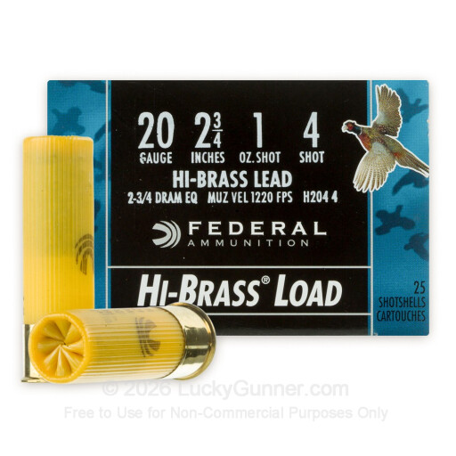 20 Gauge - 2-3/4" 1oz. #4 Shot - Federal Game Load Upland Hi-Brass - 250 Rounds