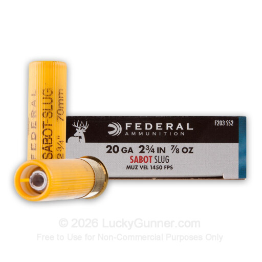 20 Gauge - 2-3/4" 7/8 oz. Sabot Slug - Federal Power-Shok - 5 Rounds