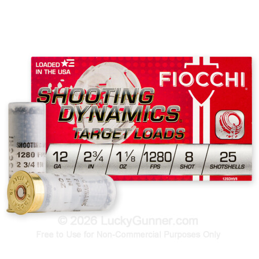 12 Gauge - 2-3/4" 1-1/8oz. #8 Shot - Fiocchi Shooting Dynamics - 250 Rounds