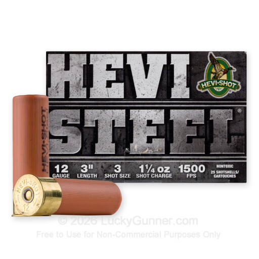 12 Gauge - 3" 1-1/4oz. #3 Steel Shot - Hevi-Steel - 25 Rounds
