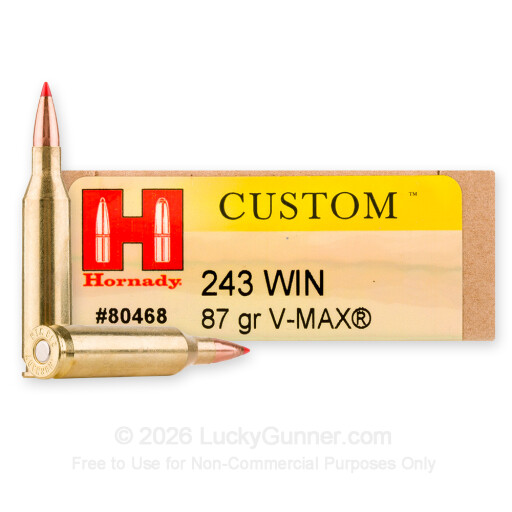 243 - 87 Grain V-MAX - Hornady Custom - 20 Rounds