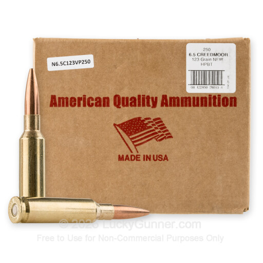6.5 Creedmoor - 123 Grain HPBT - American Quality Ammunition - 250 Rounds