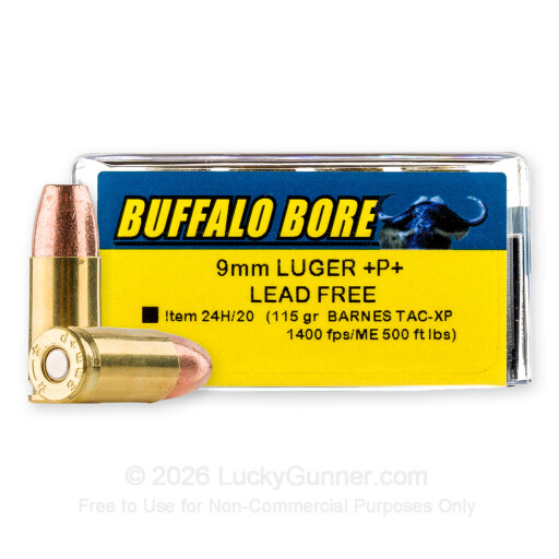 9mm - +P+ 115 Grain TAC-XP - Buffalo Bore Lead-Free - 20 Rounds