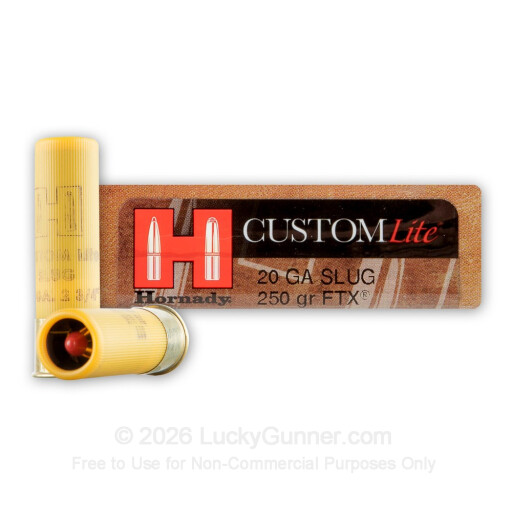 20 Gauge - 2-3/4" 250 Grain FTX Sabot Slug - Hornady Custom Lite - 5 Rounds