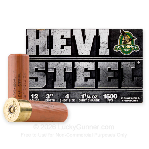 12 Gauge - 3" 1-1/4oz. #4 Steel Shot - Hevi-Steel - 25 Rounds