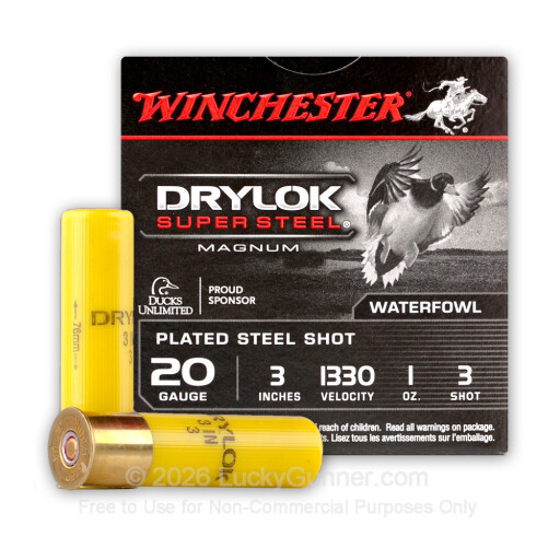 20 Gauge - 3" DryLok Super Steel Magnum #3 Shot - Winchester - 25 Rounds
