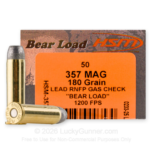 357 Mag - 180 Grain RNFPGC - HSM Bear Load - 50 Rounds