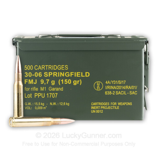 30-06 - 150 Grain FMJ - (M1 Garand) - Prvi Partizan - 500 Rounds in Ammo Can