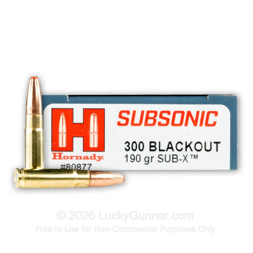 300 AAC Blackout - 190 Grain Sub-X - Hornady Subsonic - 20 Rounds