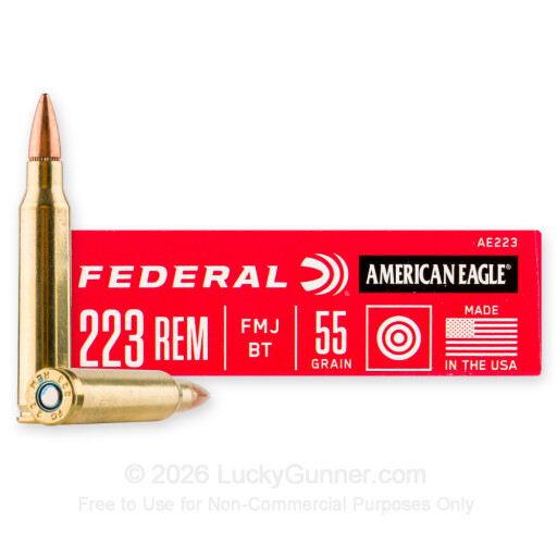 223 Rem - 55 Grain FMJBT - Federal American Eagle - 500 Rounds