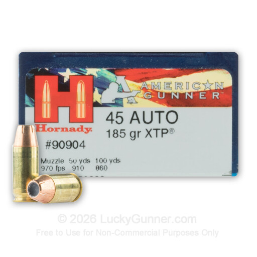 45 ACP - 185 Grain XTP JHP - Hornady American Gunner - 200 Rounds
