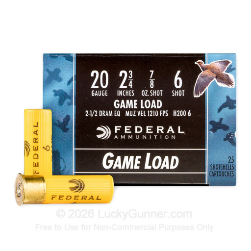20 Gauge - 2-3/4" 7/8 oz. #6 shot - Federal Game-Shok - 25 Rounds