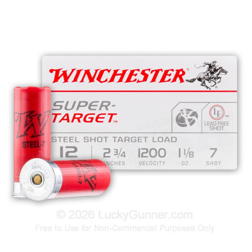 12 ga - 2-3/4" Steel Shot Target Load - 1-1/8 oz - #7 - Winchester Super Target - 250 Rounds