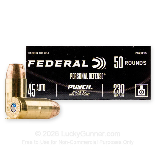 45 ACP - 230 Grain JHP - Federal Punch - 50 Rounds