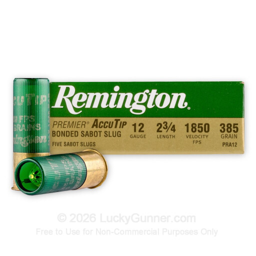 12 Gauge - 2-3/4" 385 Grain Power Port Tip Sabot Slug - Remington Premier AccuTip - 100 Rounds