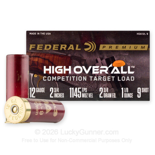 12 Gauge - 2-3/4" 1-1/8oz. #9 Shot - Federal High Over All - 25 Rounds