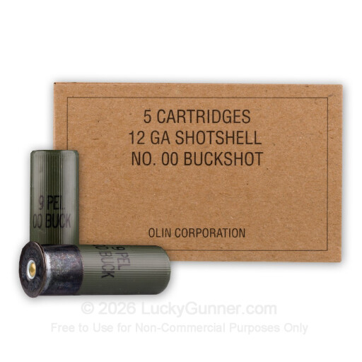 12 Gauge - 2-3/4" 00 Buck - Winchester Military Grade - 5 Rounds