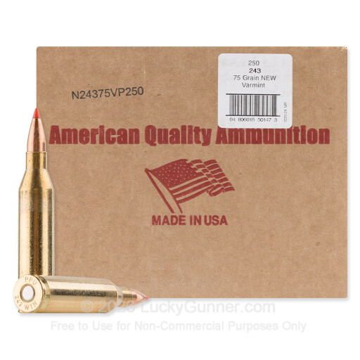 243 - 75 Grain V-MAX - American Quality Ammunition - 250 Rounds