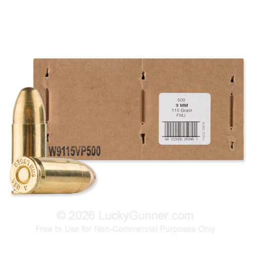 9mm - 115 Grain FMJ - American Quality Ammunition - 500 Rounds